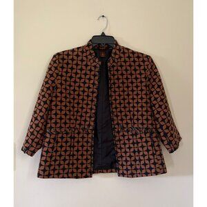 Multiples Womens Large Brown Black Open Blazer Jacket 3/4 Sleeve Career Wear